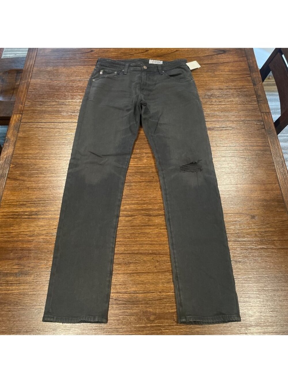 AG Tellis Slim Jean Mens 32x33 Black Overdye Distressed Faded Ripped AG-Ed Denim